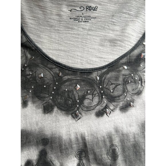 RXB Gray & Black Long Sleeve Top With Silver Studs, Size Large - Picture 7 of 7